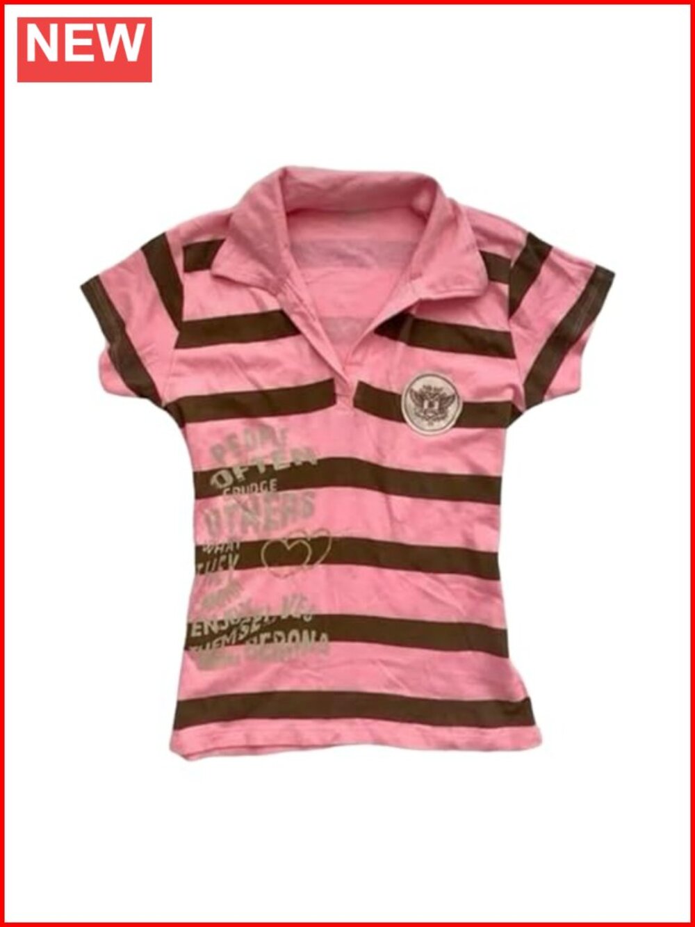 Y2K Grunge Striped Polo Shirt Short Sleeve Collared Top Teen Women